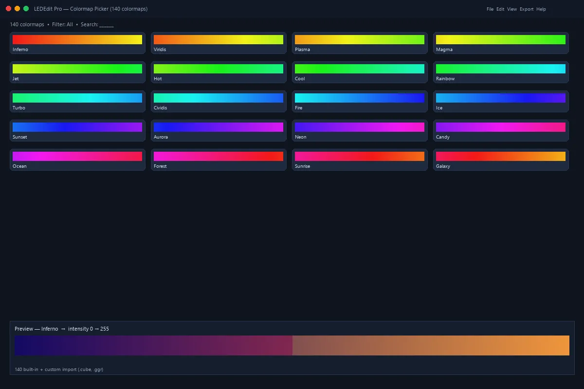 Selector de colormaps con 140 degradados