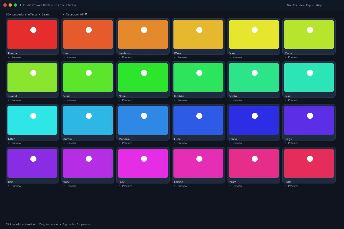 Galeria de efectos con mas de 70 efectos procedurales